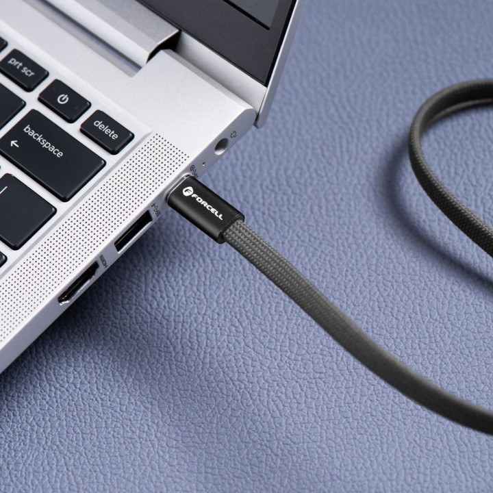 Кабель USB-C – USB-C Forcell F-Energy QC4.0 PD 3A 60W Cafule Flat 1,2 m CCFN23 черный