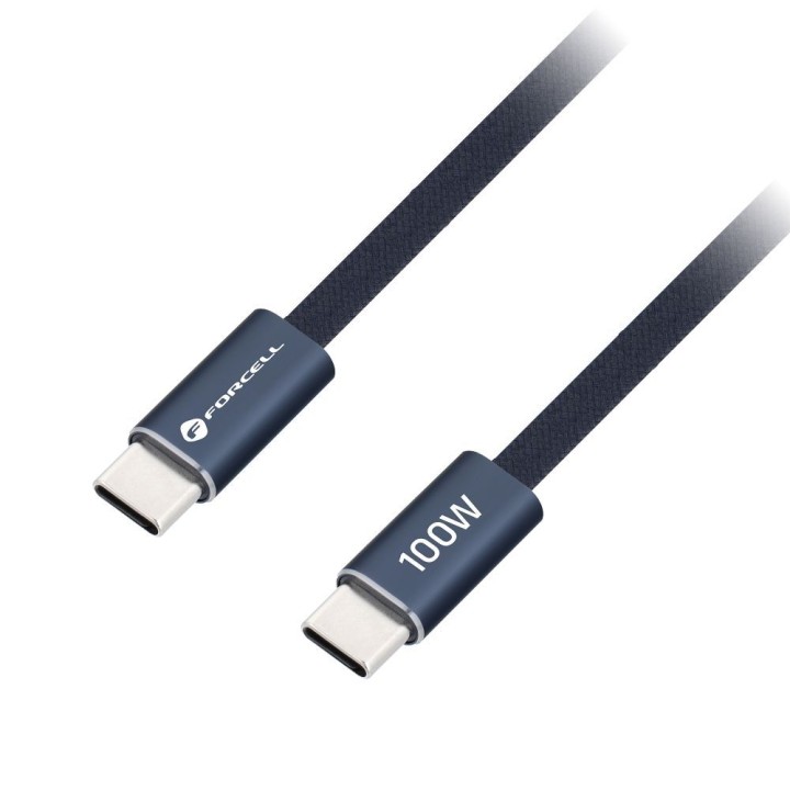 Кабель USB-C – USB-C Forcell F-Energy QC4.0 PD 5A 100W Cafule Flat 1,2 m CCFN23 темно-синій