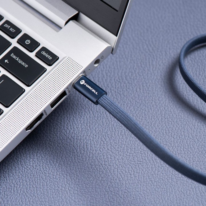 Kabel USB C do USB C Forcell F-Energy QC4.0 PD 3A 60W Cafule Flat 1,2 m CCFN23 granatowy