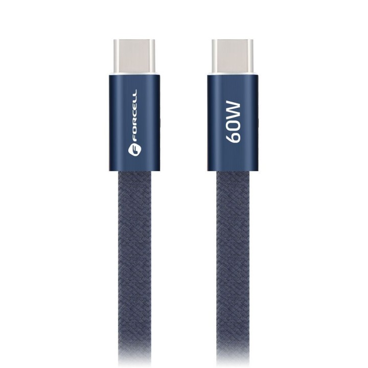 Cable USB C to USB C Forcell F-Energy QC4.0 PD 3A 60W Cafule Flat 1,2 m CCFN23 navy blue