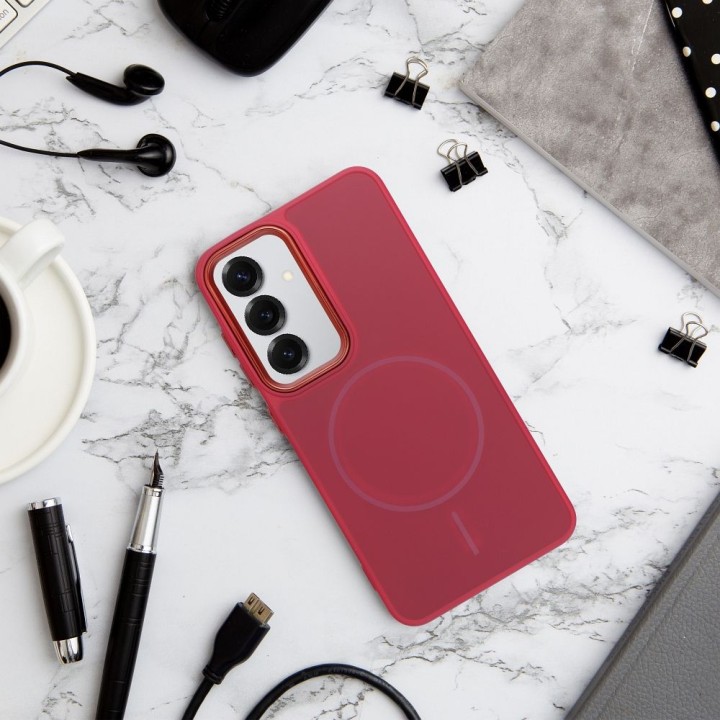 Чехол для Samsung A27 Frame Mag Cover совместимый с MagSafe цвета маджента