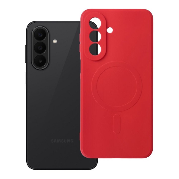 Чехол для Samsung A27 Silicone Mag Cover совместимый с MagSafe (camera protection) красный