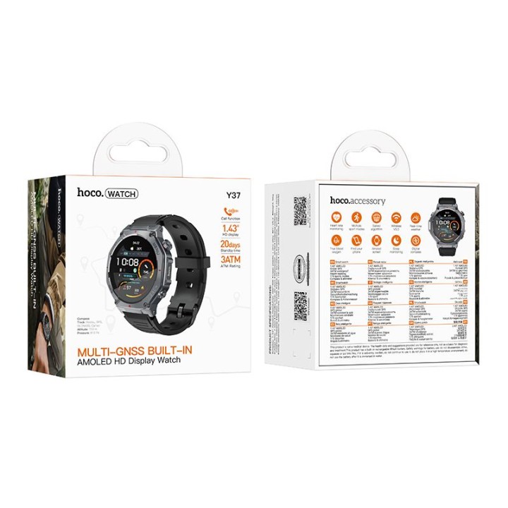 Smartwatch Hoco 1,43" AMOLED GPS with function calls Y37 black