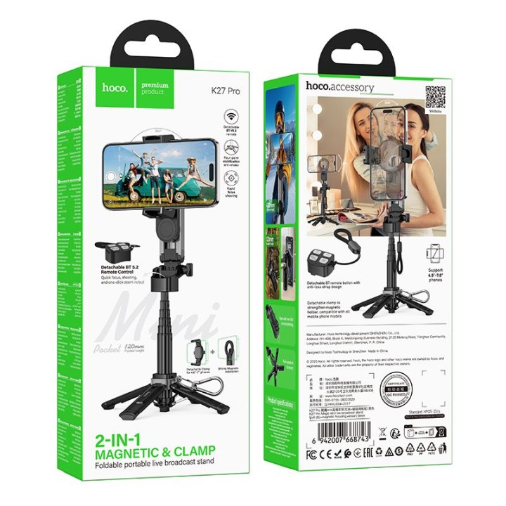 Live stand Hoco with magnetic and universal mount and wireless remote control K27 PRO black