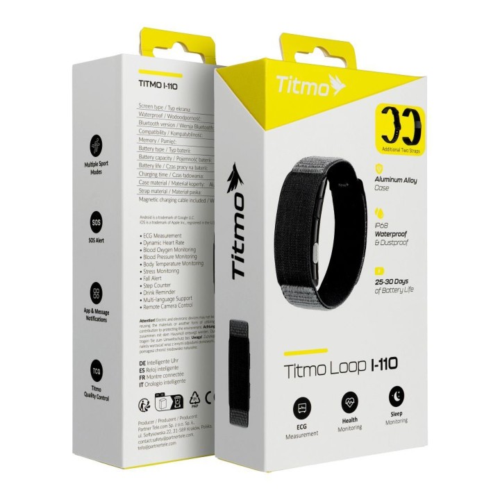 Inteligentny smart band с IP68, EKG, HR, HRV, BP, SPO2, Sleep & Strees монитор TITMO Loop I-110 черный 0INT