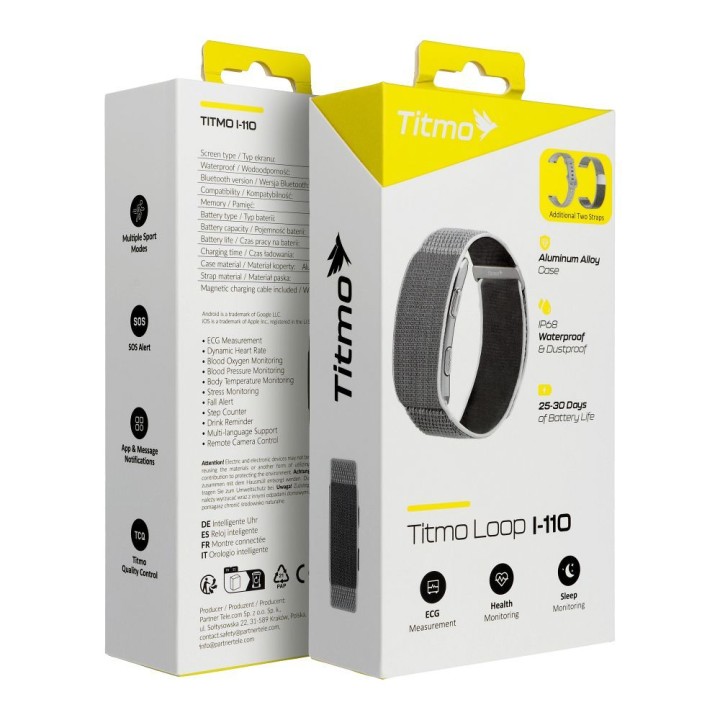 Умный фитнес-браслет с IP68, EKG, HR, HRV, BP, SPO2, Sleep & Strees monitor TITMO Loop I-110 серебристый 0INT
