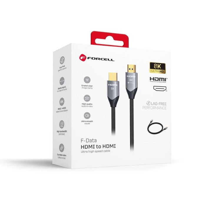 HDMI cable 2.1 Forcell Cafule 8K 60Hz / 4K 120Hz – Ultra High Speed, HDR, eARC, VRR, 48Gbps 5 m black 0INT