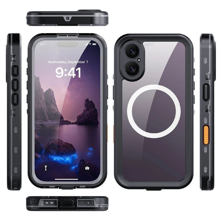 Case for iPhone 17 waterproof Shellbox Dot compatible with MagSafe black