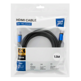 Кабель HDMI 2.0 Blue Star 4K 120Hz - High Speed, HDR, ARC, Ethernet, AWM, 18Gbps 1,5 m черный