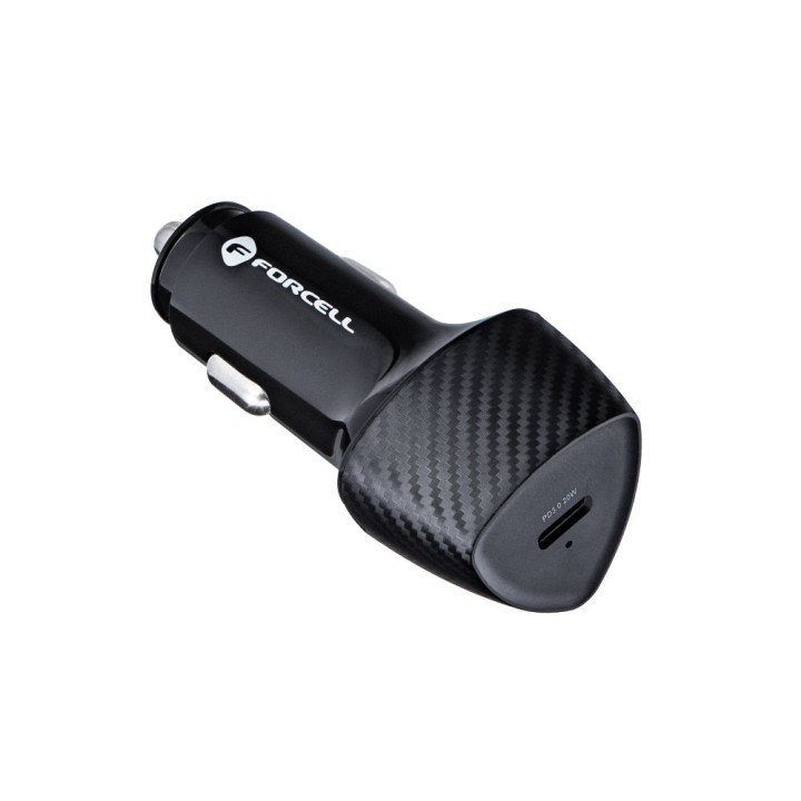 Car charger Forcell F-Energy Carbon USB C QC3.0 PD 3A 20W + USB-C to Lightning cable CC50-1C black