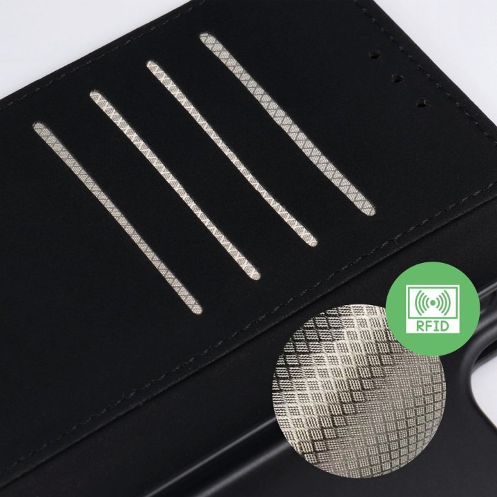 Etui z klapką na Samsung A17 4Card RFID antykradzieżowe tech fabric czarne