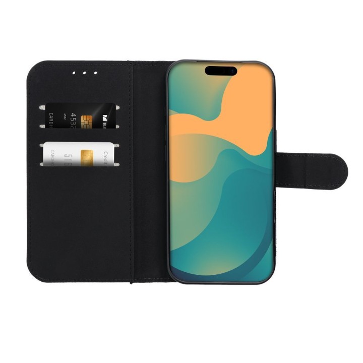 Flip case for iPhone 17 / 18 4Card RFID anti-theft tech fabric black