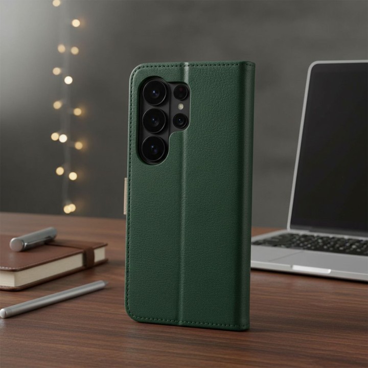 Чехол с клапаном для Samsung S26 Split Book зелено-золотой