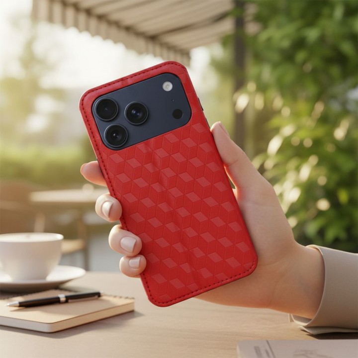 Flip case for iPhone 17 PRO MAX / 18 PRO MAX Cubic Book red
