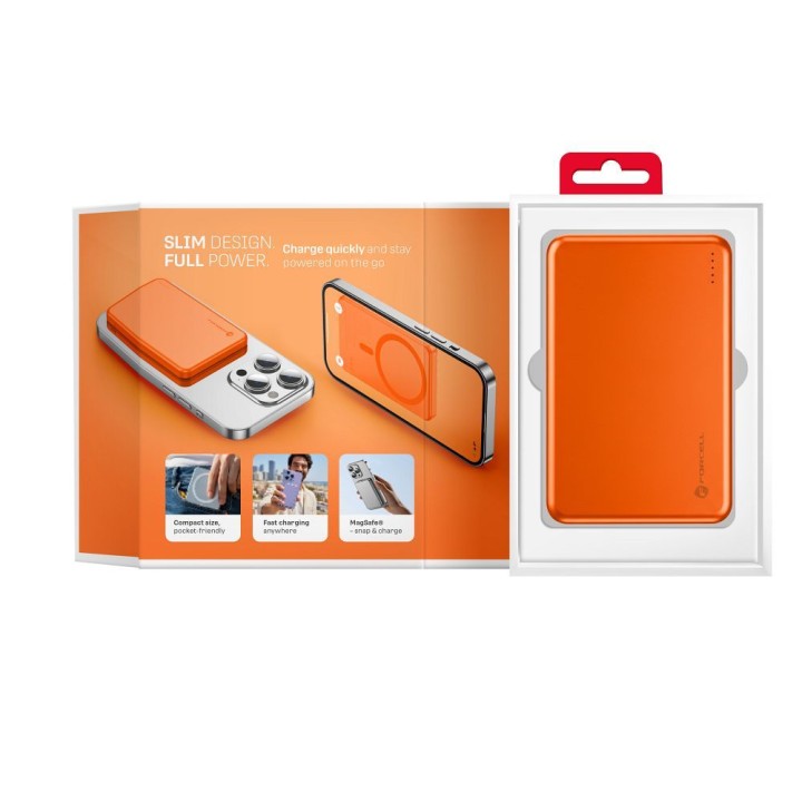 Powerbank zgodny z MagSafe Forcell F-Energy Slim F5K9 QC4.0 PD3.0 15W 5000 mAh pomarańczowy  0INT