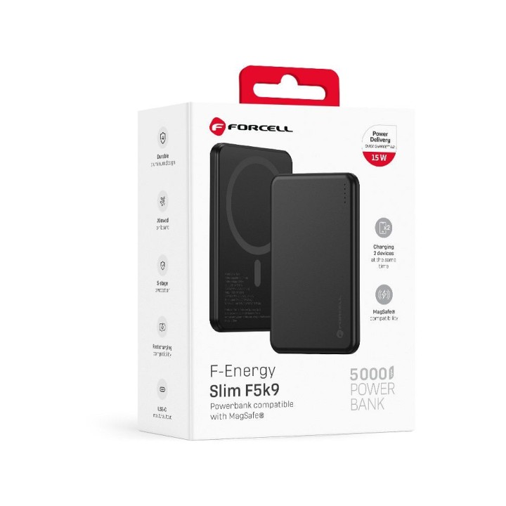 Powerbank zgodny z MagSafe Forcell F-Energy Slim F5K9 QC4.0 PD3.0 15W 5000 mAh czarny  0INT