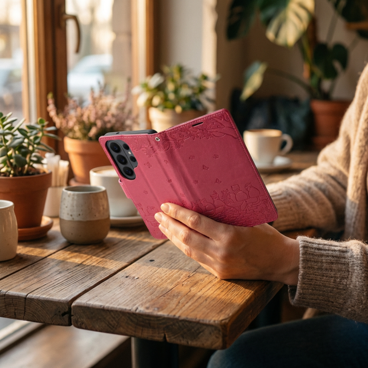 Чохол з клапаном для Samsung A37 Mezzo Book коти червоний