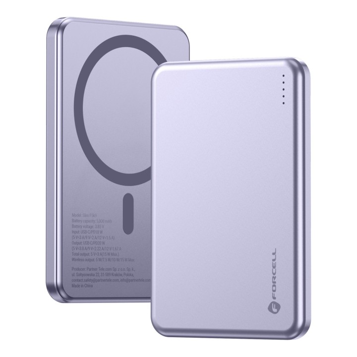 Повербанк совместимый с MagSafe Forcell F-Energy Slim F5K9 QC4.0 PD3.0 15W 5000 mAh фиолетовый 0INT