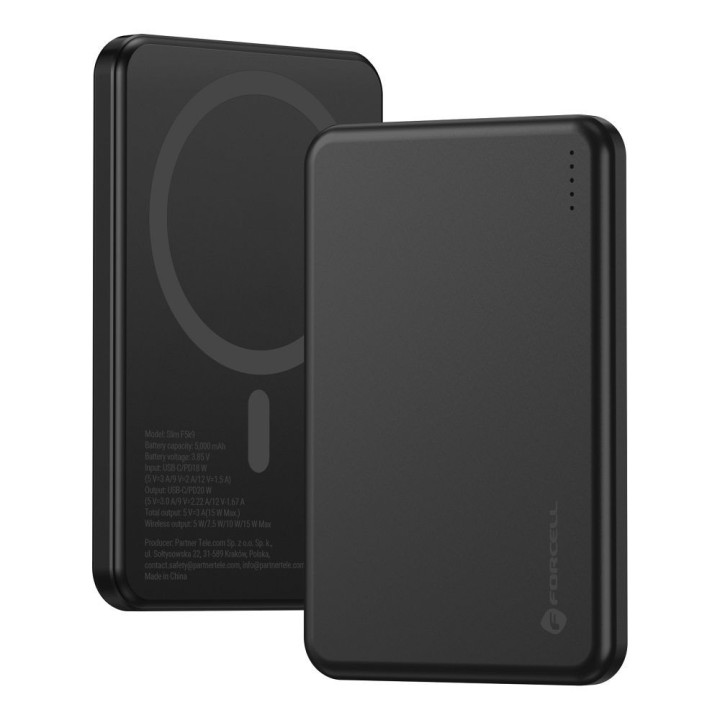 Повербанк совместимый с MagSafe Forcell F-Energy Slim F5K9 QC4.0 PD3.0 15W 5000 mAh черный 0INT