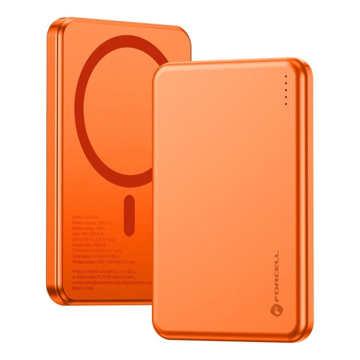Power bank MagSafe compatible Forcell F-Energy Slim F5K9 QC4.0 PD3.0 15W 5000 mAh orange 0INT
