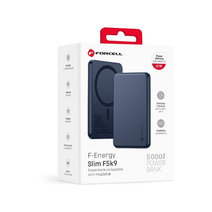 Powerbank zgodny z MagSafe Forcell F-Energy Slim F5K9 QC4.0 PD3.0 15W 5000 mAh granatowy  0INT