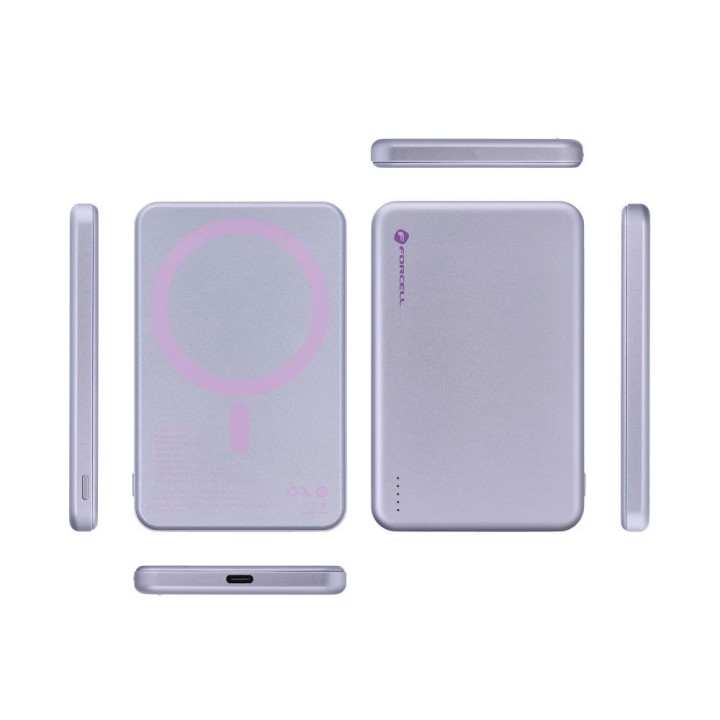 Powerbank zgodny z MagSafe Forcell F-Energy Slim F5K9 QC4.0 PD3.0 15W 5000 mAh fioletowy  0INT