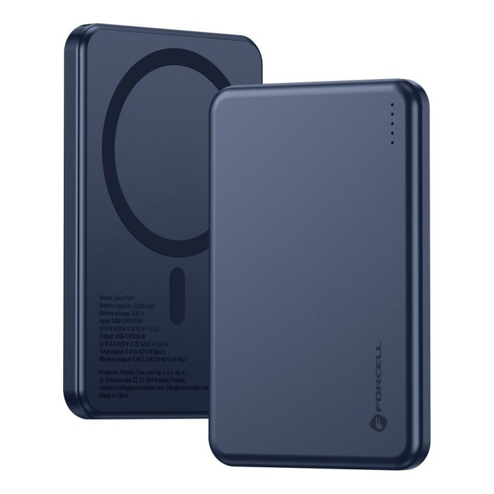 Повербанк сумісний з MagSafe Forcell F-Energy Slim F5K9 QC4.0 PD3.0 15W 5000 mAh темно-синій 0INT