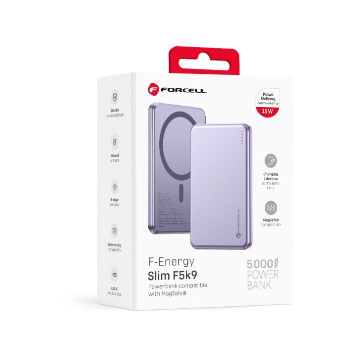 Power bank MagSafe compatible Forcell F-Energy Slim F5K9 QC4.0 PD3.0 15W 5000 mAh purple 0INT