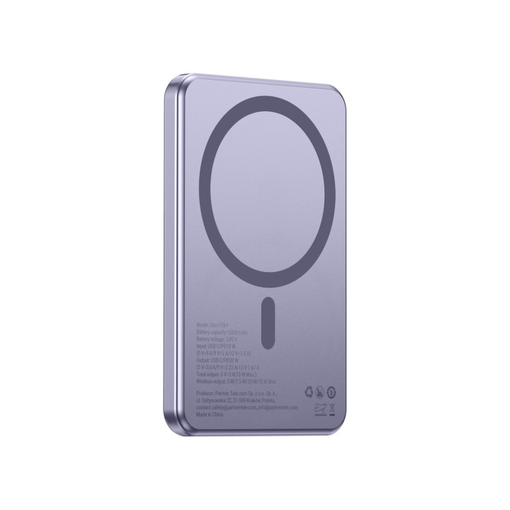 Повербанк совместимый с MagSafe Forcell F-Energy Slim F5K9 QC4.0 PD3.0 15W 5000 mAh фиолетовый 0INT