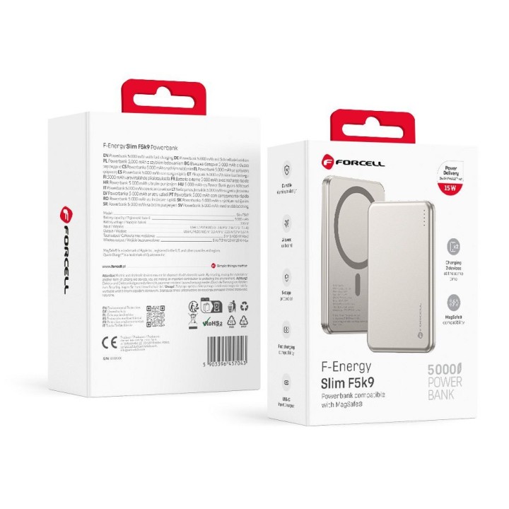 Повербанк, сумісний із MagSafe Forcell F-Energy Slim F5K9 QC4.0 PD3.0 15W 5000 mAh cloud dancer 0INT