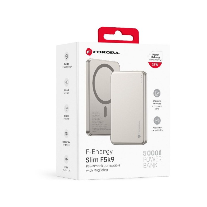 Power bank MagSafe compatible Forcell F-Energy Slim F5K9 QC4.0 PD3.0 15W 5000 mAh cloud dancer 0INT