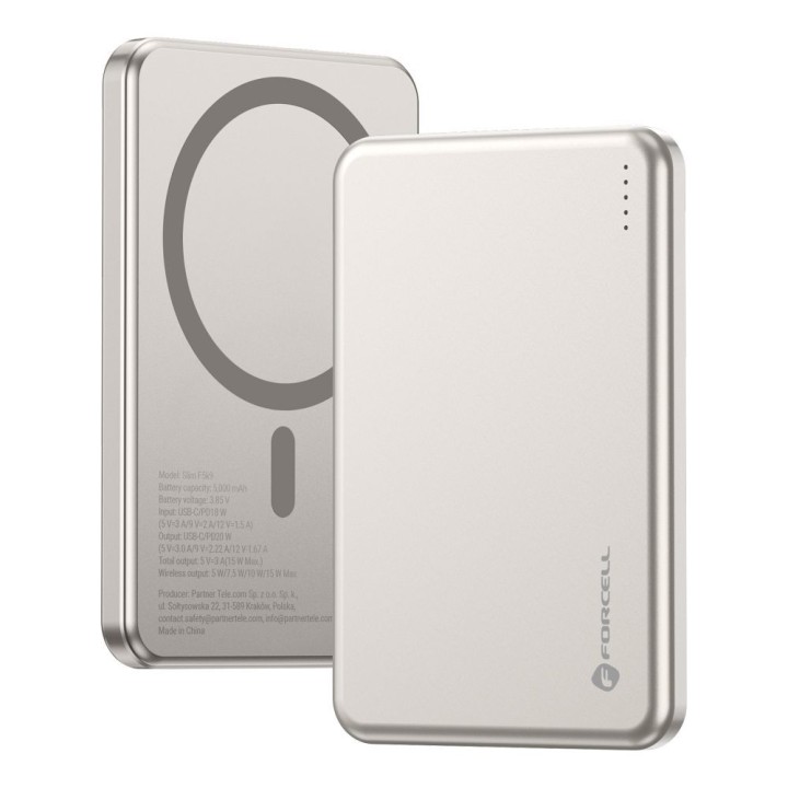 Повербанк, сумісний із MagSafe Forcell F-Energy Slim F5K9 QC4.0 PD3.0 15W 5000 mAh cloud dancer 0INT