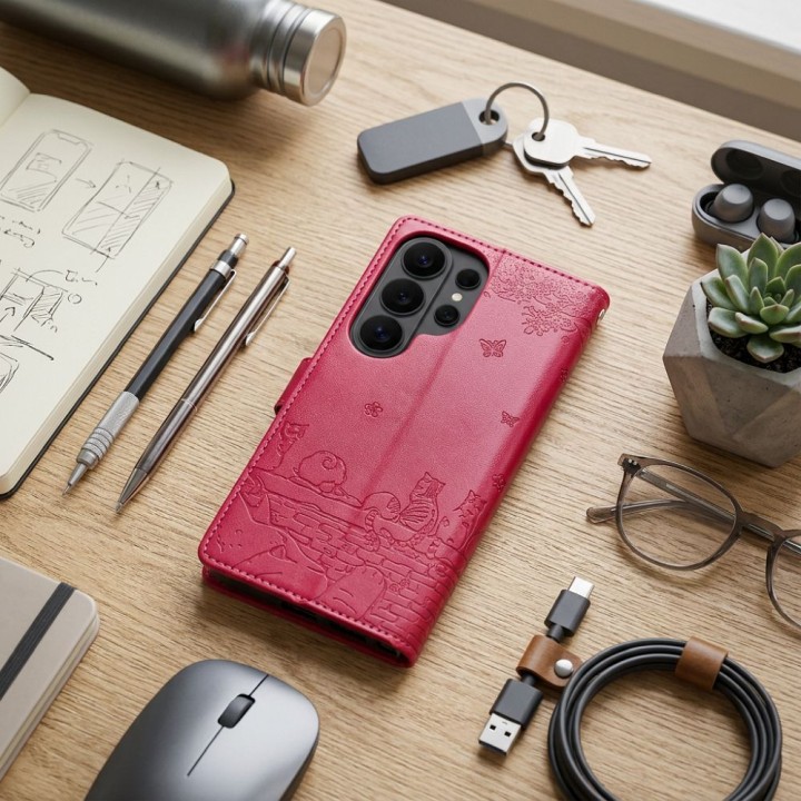 Etui z klapką na Samsung S26 Mezzo Book koty czerwone
