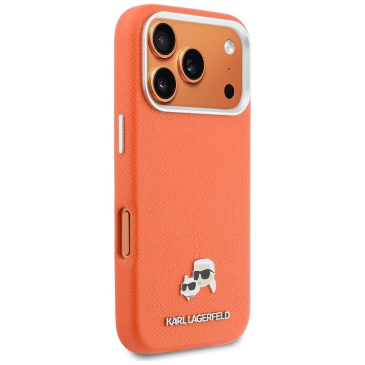 KARL LAGERFELD case for IPHONE 17 Pro Max compatible with MagSafe KLHMP17X6PFKCLO (PU FW W/ K&C Head Pin) orange
