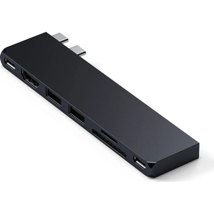 Адаптер HUB 7w1 2 x USB C Satechi Pro HUB Slim ST-HUCPHSD для MacBook сірий