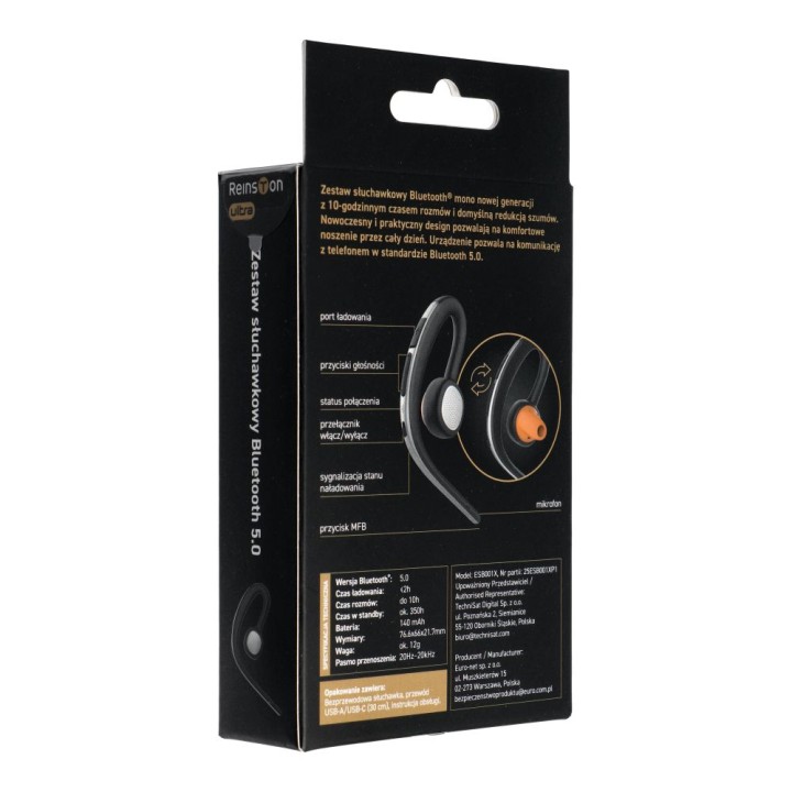 Headset wireless Bluetooth MONO Reinston ESB001X USB-C black