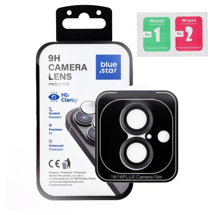 Tempered camera glass for iPhone 16 / 16 PLUS Blue Star Easy Install black
