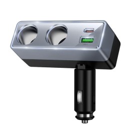 Автомобильное зарядное устройство Hoco с разветвителем 1xUSB A + 1xUSB C + 2 порты зажигалки QC3.0 PD max 240W/24V Z65B черное