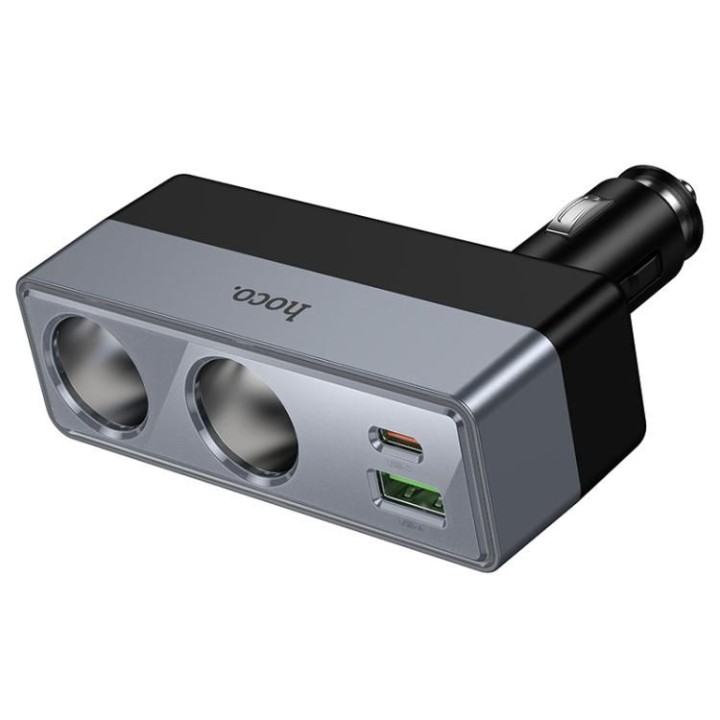 Car charger Hoco with splitter 1xUSB A + 1xUSB C + 2 cigarette lighter sockets QC3.0 PD max 240W/24V Z65B black