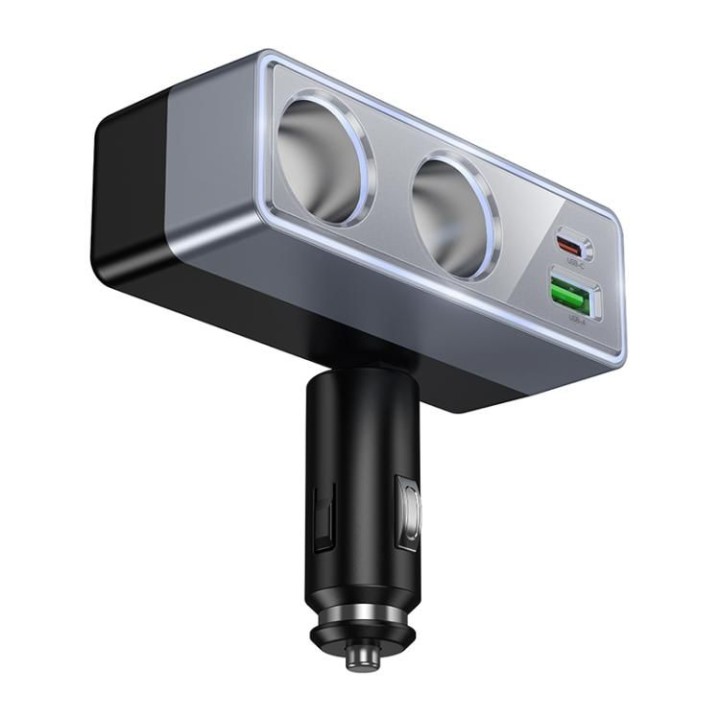 Автомобільний зарядний пристрій Hoco з розгалужувачем 1xUSB A + 1xUSB C + 2 порти запальнички QC3.0 PD max 240W/24V Z65B чорний