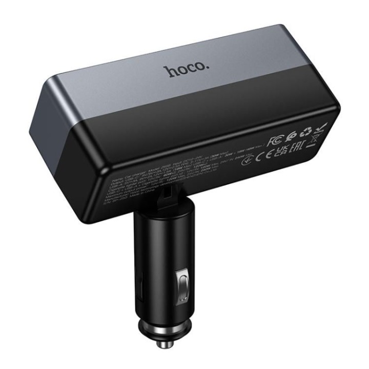 Car charger Hoco with splitter 1xUSB A + 1xUSB C + 2 ports lighter QC3.0 PD max 240W/24V Z65B black