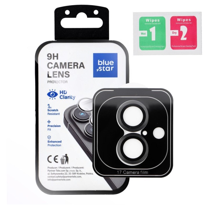 Tempered camera glass for iPhone 17 Blue Star Easy Install black