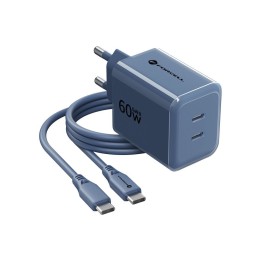 Мережевий зарядний пристрій для телефону Forcell F-Energy GaN III Crystal Color 2x USB C AVS SSFC3.0 60W + кабель USB-C – USB-C