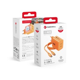 Ładowarka sieciowa do telefonu Forcell F-Energy GaN III Crystal Color 2x USB C AVS SSFC3.0 60W + kabel USB C do USB C VT-60