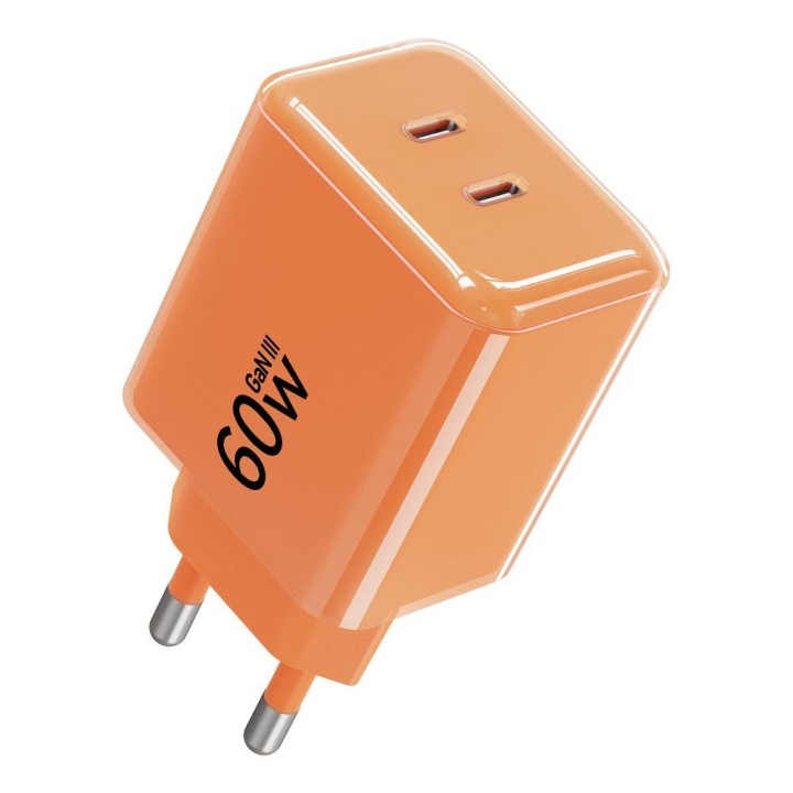Wall charger for phone Forcell F-Energy GaN III Crystal Color 2x USB C AVS SSFC3.0 60W + cable USB C to USB C VT-60