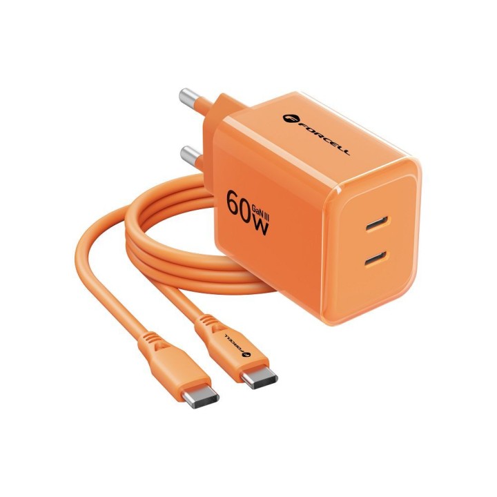 Сетевое зарядное устройство для телефона Forcell F-Energy GaN III Crystal Color 2x USB C AVS SSFC3.0 60W + кабель USB-C – USB-C