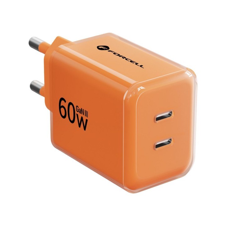 Сетевое зарядное устройство для телефона Forcell F-Energy GaN III Crystal Color 2x USB C AVS SSFC3.0 60W + кабель USB-C – USB-C