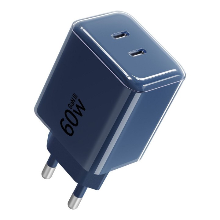 Wall charger for phone Forcell F-Energy GaN III Crystal Color 2x USB C AVS SSFC3.0 60W + USB-C to USB-C cable VT-60