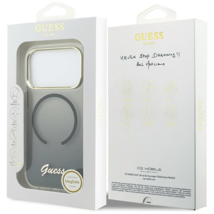 GUESS case for IPHONE 17 Pro compatible with MagSafe GUHMP17L5HTGMCSK (IML Gradient Script Metal) black
