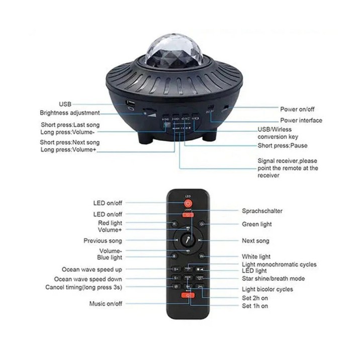 Lampka nocna projektor gwiazd G493 czarna